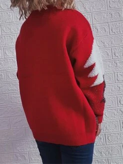 Women's Ugly Christmas Sweater Pullover Sweater Jumper Crew Neck Ribbed Knit Polyester Patchwork Fall Winter Regular Outdoor Christmas Daily Stylish Casual Soft Long Sleeve Elk Christmas Tree Red -Xmas Cothing Store lctpgt1696903347876