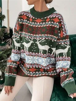 Women's Ugly Christmas Sweater Pullover Sweater Jumper Crew Neck Ribbed Knit Polyester Oversized Fall Winter Regular Outdoor Xmas Daily Stylish Casual Soft Long Sleeve Geometric Elk Snowflake -Xmas Cothing Store ldqkgn1695111141430