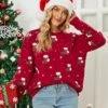 Women's Pullover Sweater Jumper Crew Neck Crochet Knit Acrylic Polyester Embroidery Spring Fall Winter Christmas Daily Holiday Xmas Stylish Ethnic Style Casual Long Sleeve Snowflake Red Green S M L