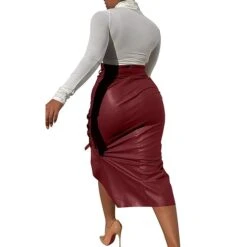 Women's Pencil Bodycon Work Skirts Faux Leather Black Red Wine Camel Skirts Xmas Business Elegant Christmas Office / Career S M L -Xmas Cothing Store lekpwr1643101267095
