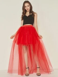 Women's Skirt & Dress Tutu Asymmetrical Chiffon Mesh Black White Red Fuchsia Skirts Summer Layered Tulle Lined Punk & Gothic Long Xmas Party Christmas One-Size