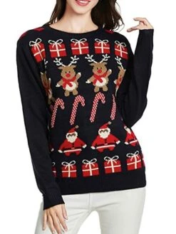 Women's Ugly Christmas Sweater Pullover Sweater Jumper Crew Neck Ribbed Knit Acrylic Knitted Fall Winter Outdoor Xmas Daily Stylish Casual Soft Long Sleeve Santa Claus Elk Black S M L 10 Women's Ugly Christmas Sweater Pullover Sweater Jumper Crew Neck Ribbed Knit Acrylic Knitted Fall Winter Outdoor Xmas Daily Stylish Casual Soft Long Sleeve Santa Claus Elk Black S M L -Xmas Cothing Store lgbwer1667811495114