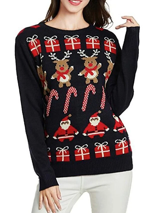 Women's Ugly Christmas Sweater Pullover Sweater Jumper Crew Neck Ribbed Knit Acrylic Knitted Fall Winter Outdoor Xmas Daily Stylish Casual Soft Long Sleeve Santa Claus Elk Black S M L 6 Women's Ugly Christmas Sweater Pullover Sweater Jumper Crew Neck Ribbed Knit Acrylic Knitted Fall Winter Outdoor Xmas Daily Stylish Casual Soft Long Sleeve Santa Claus Elk Black S M L - Image 4