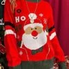 Women's Pullover Sweater Jumper Crew Neck Ribbed Knit Polyester Oversized Fall Winter Short Outdoor Christmas Daily Xmas Stylish Casual Soft Long Sleeve Letter Santa Claus Red S M L -Xmas Cothing Store lgnvmw1695175908288