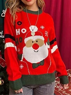 Women's Pullover Sweater Jumper Crew Neck Ribbed Knit Polyester Oversized Fall Winter Short Outdoor Christmas Daily Xmas Stylish Casual Soft Long Sleeve Letter Santa Claus Red S M L
