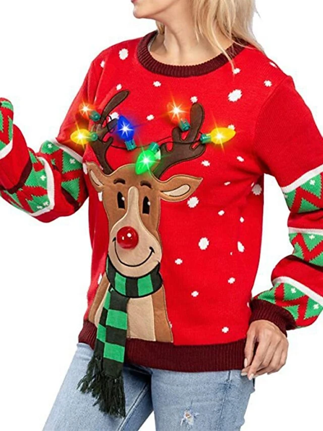 Women's Ugly Christmas Sweater Pullover Sweater Jumper Crew Neck Ribbed Knit Acrylic Light Up Fall Winter Xmas Holiday Stylish Casual Soft Long Sleeve Animal Black Red S M L 6 Women's Ugly Christmas Sweater Pullover Sweater Jumper Crew Neck Ribbed Knit Acrylic Light Up Fall Winter Xmas Holiday Stylish Casual Soft Long Sleeve Animal Black Red S M L - Image 4