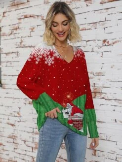 Women's Ugly Christmas Sweater Pullover Sweater Jumper V Neck Ribbed Knit Polyester Knitted Print Fall Winter Regular Outdoor Xmas Holiday Daily Stylish Casual Long Sleeve Santa Claus Wine Red S -Xmas Cothing Store liijam1697291261773