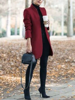 Women's Pea Coat Winter Coat Open Front Stand Collar Trench Coat Fall Warm Windproof Overcoat Christmas Jacket Caramel Colour -Xmas Cothing Store ljirou1661483561658