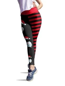 Women's Tights Leggings Red White Black Mid Waist Sports Fashion Christmas Gifts Yoga Xmas Print Stretchy Ankle-Length 4 Way Stretch Stripe S M L XL XXL / Loose Fit -Xmas Cothing Store ljtbxz1632710590217