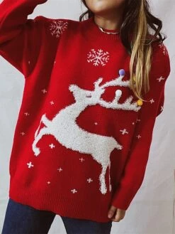 Women's Christmas Sweaters Pullover Sweater Jumper Crew Neck Chunky Knit Polyester Embroidery Spring Fall Winter Regular Christmas Daily New Year Fashion Daily Vintage Style Long Sleeve Elk Snowflake -Xmas Cothing Store ljuvak1697539828055