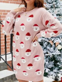 Women's Ugly Christmas Sweater Dress Crew Neck Ribbed Knit Polyester Patchwork Tassel Fall Winter Long Christmas Daily Going Out Xmas Stylish Casual Soft Long Sleeve Santa Claus Black Pink Green S -Xmas Cothing Store lkwnjv1695029179876