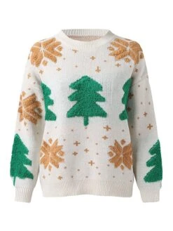 Women's Ugly Christmas Sweater Pullover Sweater Jumper Crew Neck Ribbed Knit Polyester Patchwork Fall Winter Regular Outdoor Xmas Daily Stylish Casual Soft Long Sleeve Christmas Tree Snowflake -Xmas Cothing Store lnjgok1695209497252
