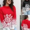 Women's Ugly Christmas Sweater Pullover Sweater Jumper Crew Neck Ribbed Knit Acrylic Oversized Fall Winter Short Xmas Daily Going Out Stylish Casual Soft Long Sleeve Snowflake Black Red S M L -Xmas Cothing Store lnqdlk1695209503173