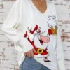 Women's Ugly Christmas Sweater Pullover Sweater Jumper V Neck Ribbed Knit Polyester Knitted Print Fall Winter Regular Outdoor Christmas Holiday Daily Stylish Casual Long Sleeve Santa Claus Wine Red S -Xmas Cothing Store lpfzhl1697697967793