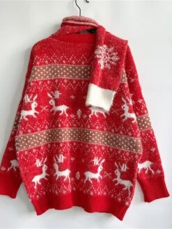 Women's Ugly Christmas Sweater Sweater Set Pullover Sweater Jumper Crew Neck Ribbed Knit Polyester Oversized Fall Winter Regular Outdoor Christmas Daily Stylish Casual Soft Long Sleeve Elk Snowflake -Xmas Cothing Store lpjyve1696823481628