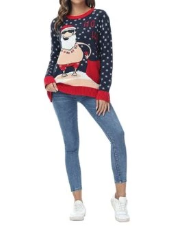 Women's Ugly Christmas Sweater Pullover Sweater Jumper Christmas Sweaters Crew Neck Ribbed Knit Acrylic Knitted Print Fall Winter Regular Outdoor Christmas Daily Fashion Casual Soft Long Sleeve Santa -Xmas Cothing Store lpoiza1697785104448