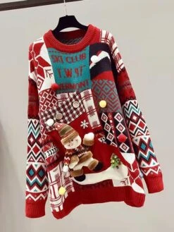 Women's Ugly Christmas Sweater Pullover Sweater Jumper Crew Neck Ribbed Knit Cotton Knitted Fall Winter Outdoor Xmas Daily Stylish Casual Soft Long Sleeve Geometric Letter Snowman White Red