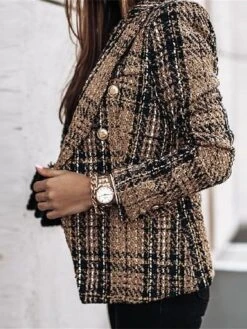 Women's Christmas Blazer Xmas Tweed Blazer Jacket Plaid Print Office Formal Casual Winter Coat Double Breasted Lapel Jacket Warm Fashion Outerwear Long Sleeve Fall Wine S -Xmas Cothing Store lqegfc1695639915974