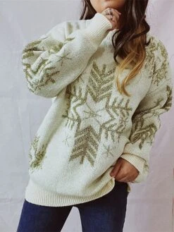 Women's Pullover Sweater Jumper Christmas Sweaters Crew Neck Chunky Knit Polyester Embroidery Knitted Spring Fall Winter Regular School Christmas Daily Fashion Cute Daily Long Sleeve Snowflake Black -Xmas Cothing Store lqfbgs1697627092613