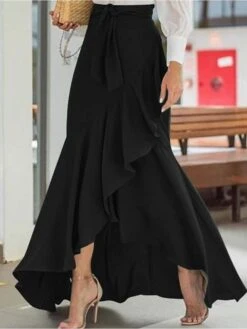 Women's Trumpet / Mermaid Wrap Christmas Skirts Wine Black Green Skirts Ruffle Asymmetric Hem Vintage Elegant Office Party Street S M L -Xmas Cothing Store lqwaoh1599115781533