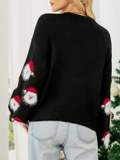 Women's Ugly Xmas Sweater Pullover Sweater Jumper Crew Neck Ribbed Knit Acrylic Knitted Print Fall Winter Outdoor Christmas Holiday Stylish Casual Soft Long Sleeve Santa Claus Black Pink Red S M L