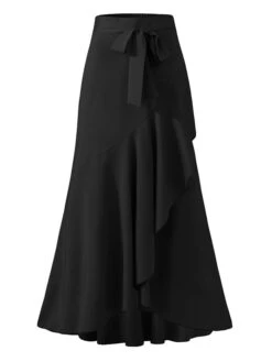 Women's Trumpet / Mermaid Wrap Christmas Skirts Wine Black Green Skirts Ruffle Asymmetric Hem Vintage Elegant Office Party Street S M L -Xmas Cothing Store lrxpvn1644474601914