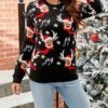 Women's Ugly Christmas Sweater Pullover Sweater Jumper Crew Neck Chunky Knit Acrylic Patchwork Drop Shoulder Spring Fall Winter Regular Party Xmas Stylish Casual Long Sleeve Animal Black S M L