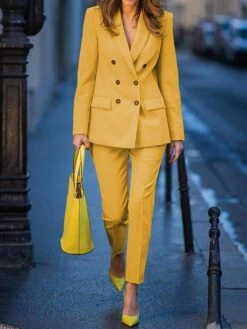 Women's Suits Blazer Formal Button Solid Color Christmas Casual / Daily Xmas Stylish Regular Fit Outerwear Long Sleeve Fall Yellow S -Xmas Cothing Store ltsaqb1695030222555