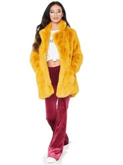 Women's Faux Fur Coat Regular Fur Collar Coat White Black Pink Yellow Fuchsia Stylish Christmas Fall Open Front Turndown Regular Fit S M L XL XXL 3XL / Warm -Xmas Cothing Store lulxnd1635332501010