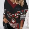 Women's Ugly Christmas Sweater Pullover Sweater Jumper V Neck Ribbed Knit Polyester Patchwork Fall Winter Regular Outdoor Xmas Holiday Stylish Casual Soft Long Sleeve Animal Elk Print Black White -Xmas Cothing Store lvicpz1695110330193