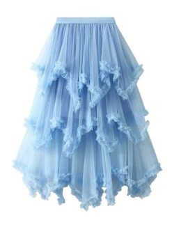 Women's Skirt Tulle Midi Gray Green Wine Apricot Skirts All Seasons Patchwork Irregular Hem Layered Lined Long Christmas Daily Street Xmas M L XL -Xmas Cothing Store lwkdqk1694749190795