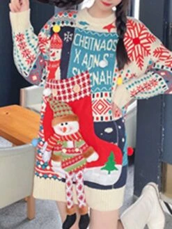 Women's Ugly Christmas Sweater Pullover Sweater Jumper Crew Neck Ribbed Knit Acrylic Embroidered Pocket Knitted Fall Winter Outdoor Xmas Daily Stylish Casual Soft Long Sleeve Santa Claus Snowman -Xmas Cothing Store lxmifr1668219606314