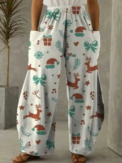 Women's Pants Trousers Bloomers Full Length Faux Linen Trousers Christmas Christmas Festival Rice White White S M Fall & Winter -Xmas Cothing Store lylmvh1694661669925