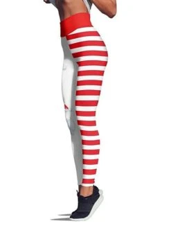 Women's Tights Leggings Red White Black Mid Waist Sports Fashion Christmas Gifts Yoga Xmas Print Stretchy Ankle-Length 4 Way Stretch Stripe S M L XL XXL / Loose Fit -Xmas Cothing Store lymoqp1632710592614