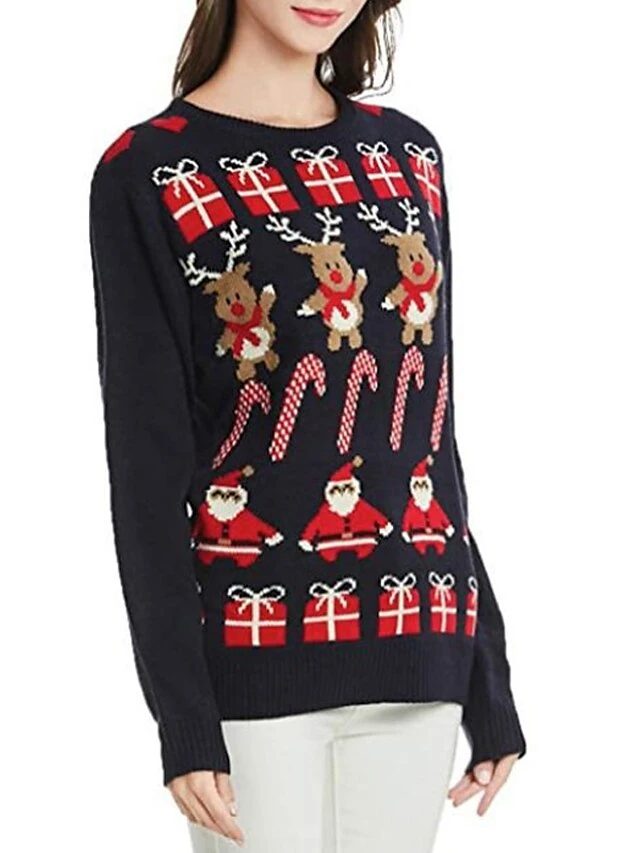 Women's Ugly Christmas Sweater Pullover Sweater Jumper Crew Neck Ribbed Knit Acrylic Knitted Fall Winter Outdoor Xmas Daily Stylish Casual Soft Long Sleeve Santa Claus Elk Black S M L 4 Women's Ugly Christmas Sweater Pullover Sweater Jumper Crew Neck Ribbed Knit Acrylic Knitted Fall Winter Outdoor Xmas Daily Stylish Casual Soft Long Sleeve Santa Claus Elk Black S M L - Image 2
