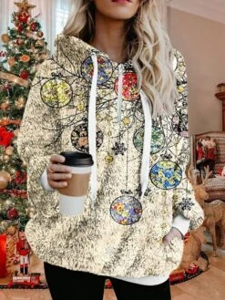 Women's Fleece Jacket Sherpa Jacket Teddy Coat Warm Breathable Christmas Street Daily Wear Vacation Zipper Pocket Print Pullover Hoodie Plush Casual Daily Comfortable Xmas Snowman Regular Fit -Xmas Cothing Store lyupib1668570599365