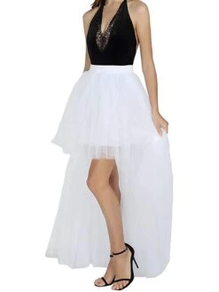 Women's Skirt & Dress Tutu Asymmetrical Chiffon Mesh Black White Red Fuchsia Skirts Summer Layered Tulle Lined Punk & Gothic Long Xmas Party Christmas One-Size -Xmas Cothing Store lzbaak1635328368678