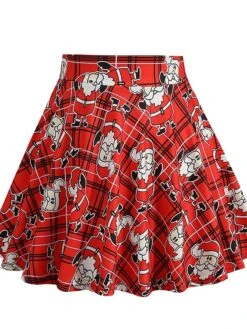 Women's Skirt Swing Mini Green Plaid Wine Red Fuchsia Skirts Pleated Print Fashion Christmas Weekend Xmas S M L -Xmas Cothing Store lzlmip1633943338583