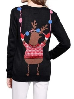 Women's Ugly Christmas Sweater Pullover Sweater Jumper Crew Neck Ribbed Knit Acrylic Patchwork Fall Winter Regular Outdoor Xmas Daily Stylish Casual Soft Long Sleeve Geometric Elk Black S M L -Xmas Cothing Store maxckg1695115502502