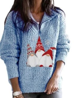 Women's Ugly Christmas Sweater Pullover Sweater Jumper Shirt Collar Half Zip Crochet Knit Polyester Zipper Knitted Fall Winter Xmas Holiday Stylish Casual Soft Long Sleeve Geometric Black Pink -Xmas Cothing Store mbmpyy1661913228832