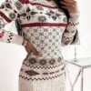 Women's Ugly Christmas Sweater Sweater Dress Crew Neck Ribbed Knit Acrylic Patchwork Fall Winter Long Xmas Daily Going Out Stylish Casual Soft Long Sleeve Geometric Snowflake Argyle Red Blue -Xmas Cothing Store mdktig1695209501443