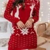 Women's Sweater Dress Crew Neck Ribbed Knit Acrylic Patchwork Fall Winter Long Christmas Daily Going Out Xmas Stylish Casual Soft Long Sleeve Elk Snowflake Red S M L
