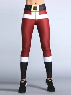 Women's Christmas Leggings Fashion Print Santa Claus Pocket Wine Red Christmas Snowman Christmas Red S M L XL -Xmas Cothing Store meaxds1602671574366