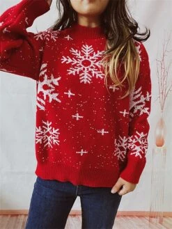 Women's Ugly Christmas Sweater Pullover Sweater Jumper Crew Neck Ribbed Knit Polyester Oversized Fall Winter Regular Outdoor Christmas Daily Stylish Casual Soft Long Sleeve Snowflake Black Red Green -Xmas Cothing Store mejlyj1696903390315