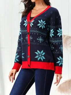 Women's Ugly Christmas Sweater Cardigan Sweater Jacket V Neck Ribbed Knit Acrylic Button Knitted Print Fall Winter Regular Outdoor Christmas Daily Stylish Casual Soft Long Sleeve Snowflake Navy Blue 18 Women's Ugly Christmas Sweater Cardigan Sweater Jacket V Neck Ribbed Knit Acrylic Button Knitted Print Fall Winter Regular Outdoor Christmas Daily Stylish Casual Soft Long Sleeve Snowflake Navy Blue -Xmas Cothing Store memygl1697290866779