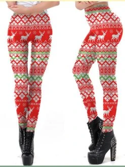 Women's Leggings Full Length Active Vacation Outdoor Christmas Wine Red S M Fall Winter