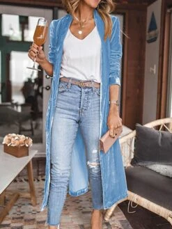 Women's Velvet Fall Christmas Long Coat Blazer CasualLong Pocket Coat Green Black Yellow Fuchsia Sky Blue Casual Street Spring Open Front V Neck Regular Fit S M L XL -Xmas Cothing Store mfoaql1638435097429