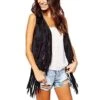 Women's Vest Regular Tassel Coat Black Gray Khaki Red Beige Stylish Christmas Gifts Fall Open Front Open Front Regular Fit S M L XL 2XL 3XL / Summer / Sleeveless / Chic & Modern / Party / Daily -Xmas Cothing Store mgjhzs1629107573124