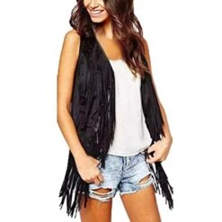 Women's Vest Regular Tassel Coat Black Gray Khaki Red Beige Stylish Christmas Gifts Fall Open Front Open Front Regular Fit S M L XL 2XL 3XL / Summer / Sleeveless / Chic & Modern / Party / Daily