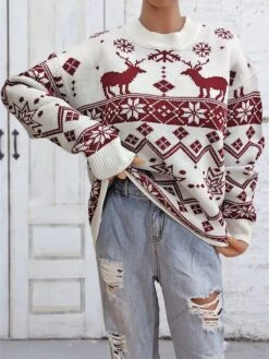 Women's Ugly Christmas Sweater Pullover Sweater Jumper Christmas Sweaters Crew Neck Ribbed Knit Acrylic Knitted Fall Winter Regular Outdoor Christmas Daily Fashion Casual Soft Long Sleeve Elk -Xmas Cothing Store mgxuzu1697626882231